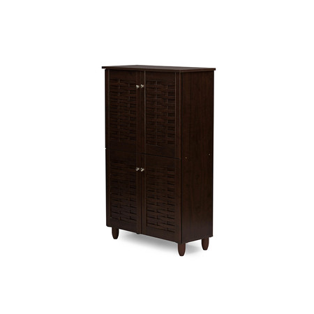 Baxton Studio Winda 4-Door Dark Brown Wooden Entryway Shoes Storage Cabinet 118-6515